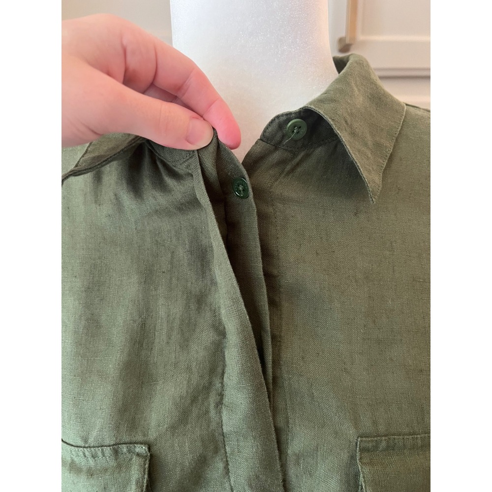 Equipment Olive Green 100% Linen Button Down Utility Shirt Medium - Picture 4 of 9